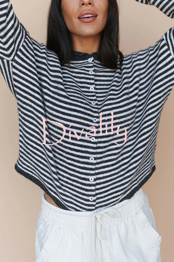 Fashionable Contrast Striped Casual Long-sleeved Knitted Cardigan