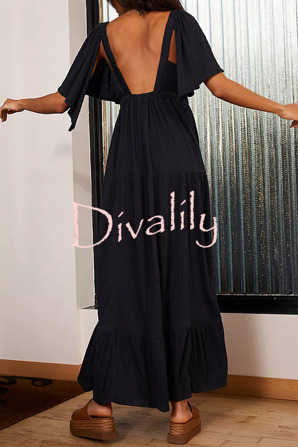 Sexy Backless V-neck Elastic Band Maxi Dress