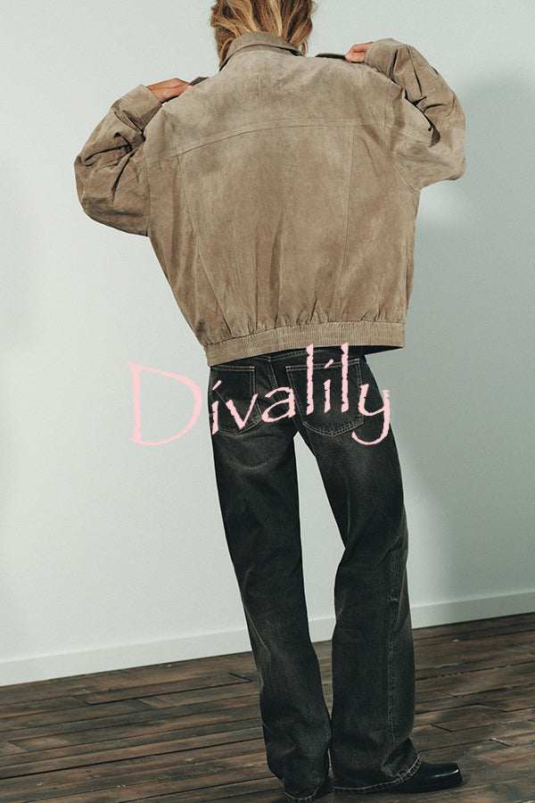 Fashionable Suede Loose Pocket Leather Jacket
