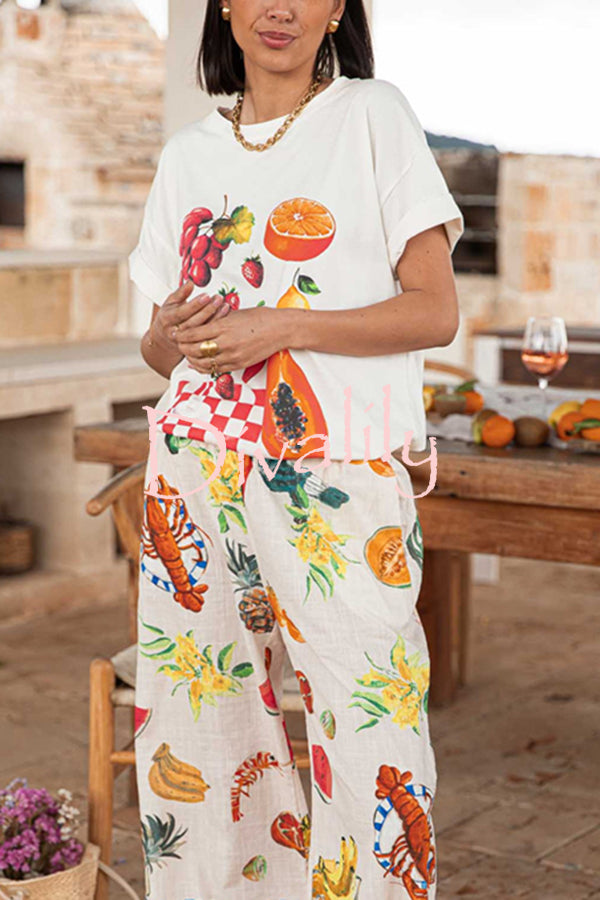 Unique Printed Round Neck Short Sleeve Loose T-Shirt