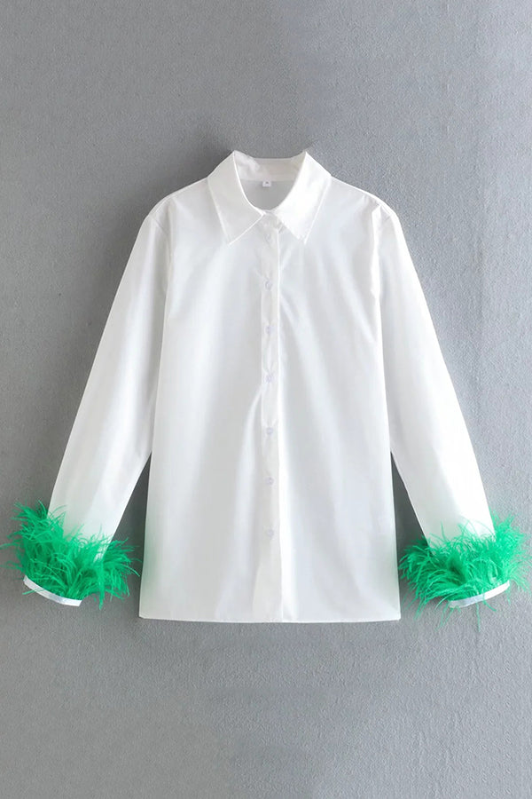 Fashionable Feather Long-sleeved Casual Loose Shirt