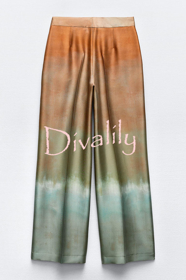 Fashion Gradient Print Casual Pocket Straight Pants