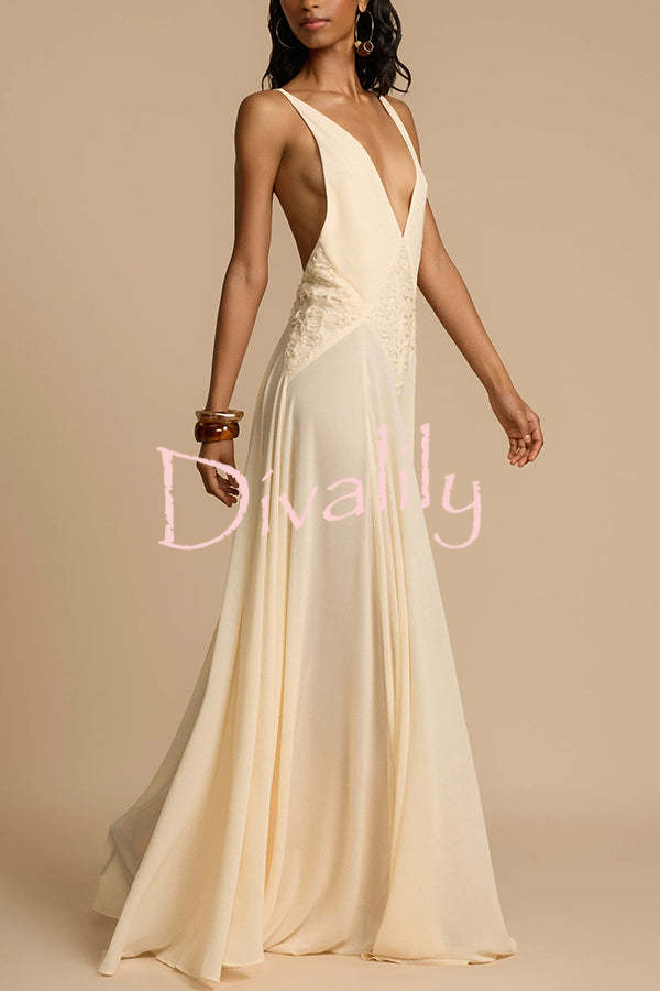 Venus By The Sea Tulle Lace Patchwork Backless Flowy Maxi Dress