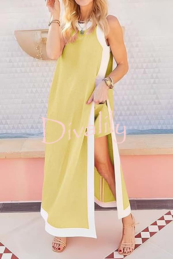 Ellie Contrast Color Sleeveless Midi Top and Elastic Waist Pocket Shorts Set