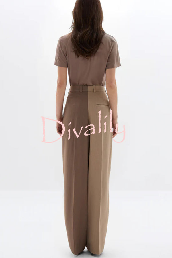 Girl Boss Avant-garde Contrast Colors Lapel Boyfriend Blazer and Pocketed Wide Leg Pants Set