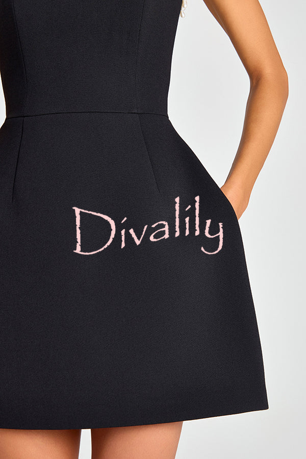 Lovers Kiss Pearl Trim Straps Pocketed Tulip Style Mini Dress