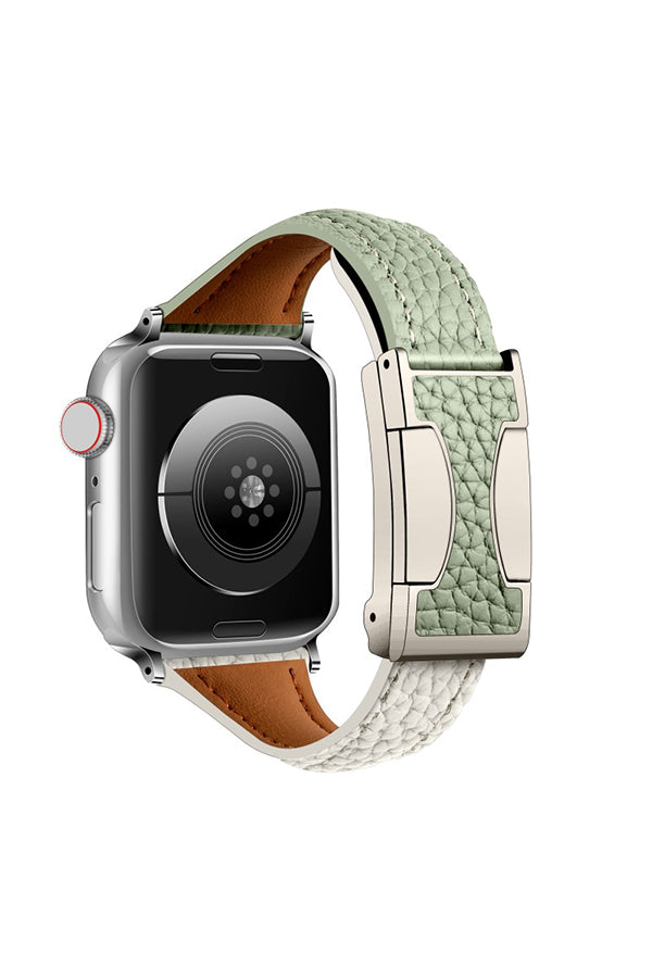 Fashionable Genuine Leather Lychee Pattern Double C Magnetic Buckle Watch Strap