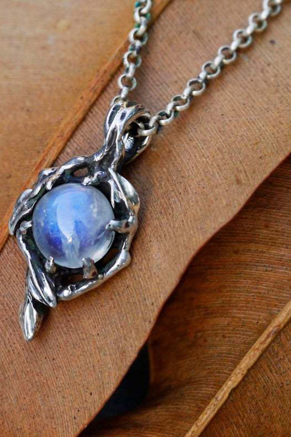 Vintage Rainbow Moonstone Glass Water Drop Pendant Necklace