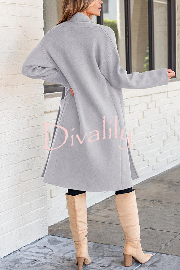 Solid Color Long-sleeved Casual Loose Pocket Mid-length Cardigan
