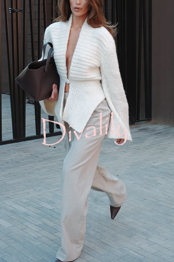 Retro V-neck Long-sleeved Sexy Hollow Loose Knitted Cardigan