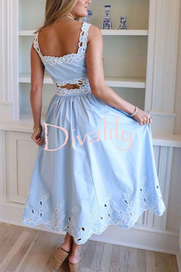 Perfect Vacation Embroidered Trim Crop Tank and Elastic Waist A-line Maxi Skirt Set