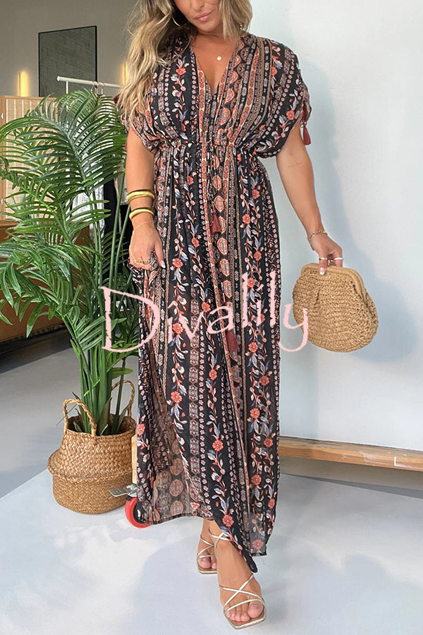 Ethnic Style Unique Print V-neck Loose Maxi Dress