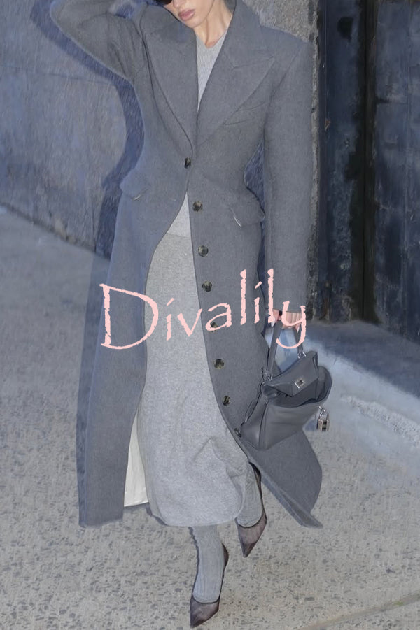 Elegant Lapel Long Sleeve Button High Waist Long Coat