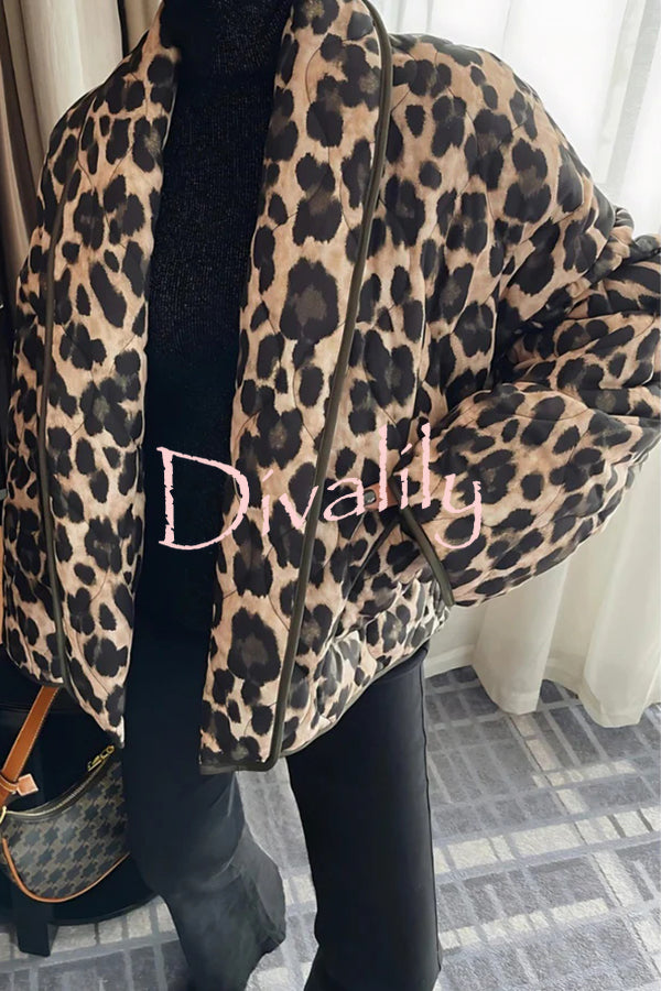 Leopard Print Loose Lapel Pocket Jacket