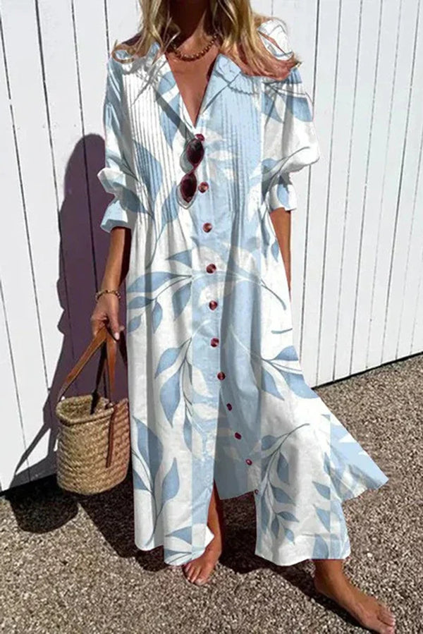 Unique Print Gathered Loose Casual Midi Dress