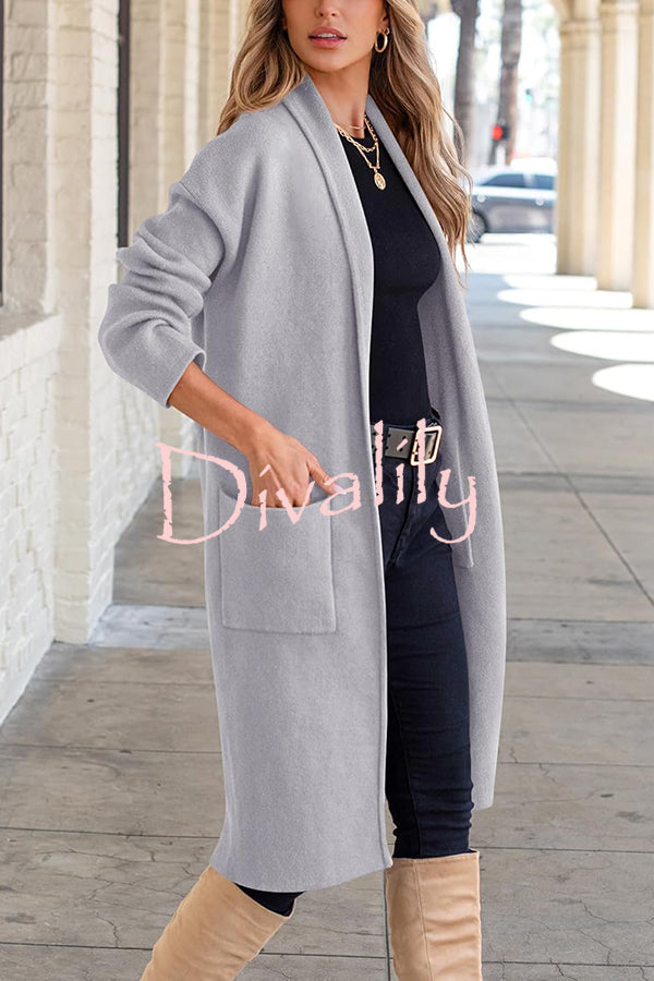 Solid Color Long-sleeved Casual Loose Pocket Mid-length Cardigan