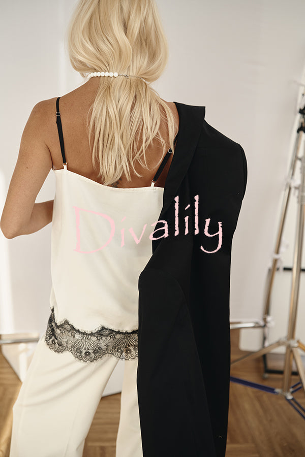 Versatile and Elegant Items Lace Petal Trim Cutout V-neck Slip Loose Tank