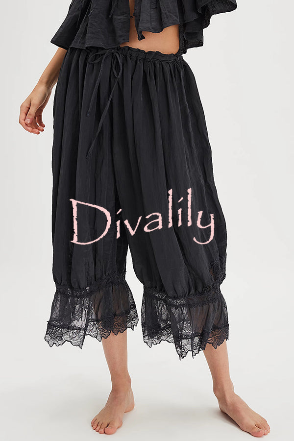 Pastoral Style Elastic Waist Lace Hem Bloomer Pants