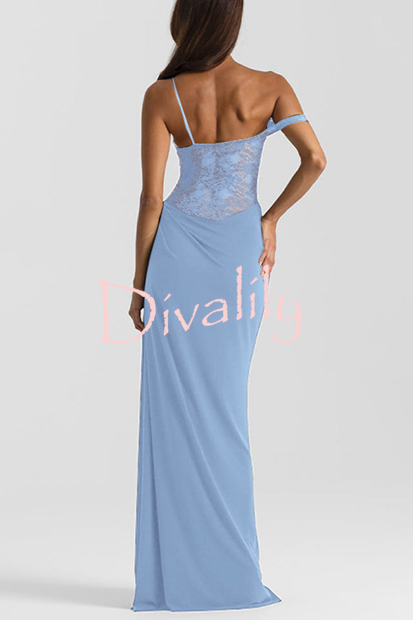 Sexy See-Through Lace Suspender Slim Slit Maxi Dress