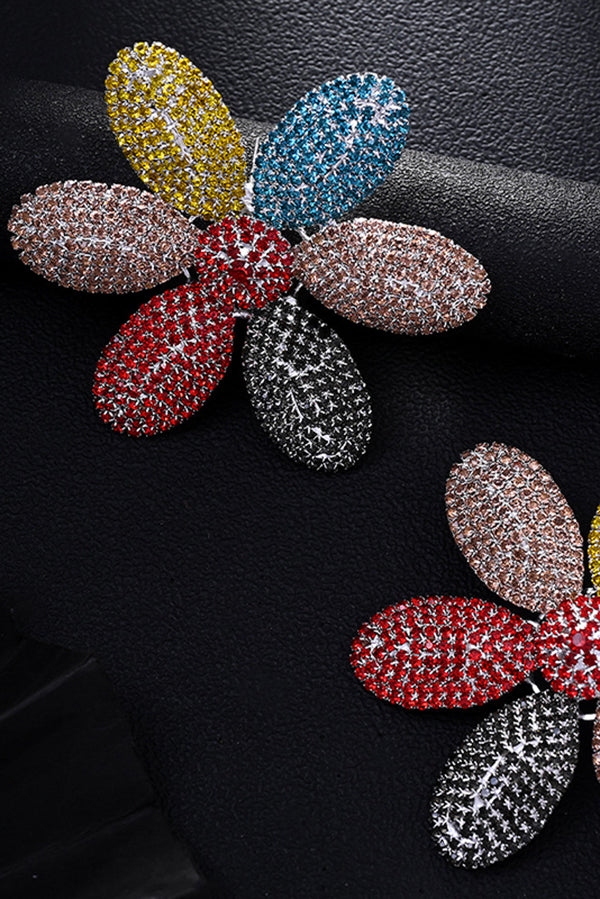 New Rhinestone Colorful Flower Earrings