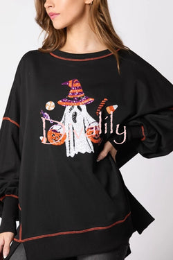 Halloween Ghost Sequin Loose Casual Sweatshirt