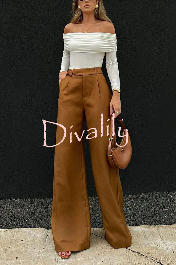 Solid Color Casual Pocket Loose Wide-leg Pants