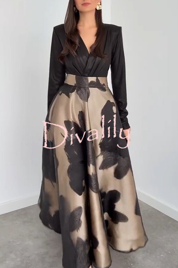 Chic Celebration Tulle Floral Pattern Jacquard High Rise Flared Maxi Skirt