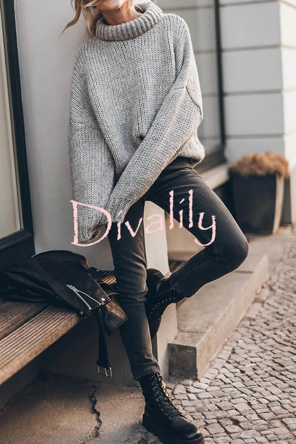 Emilia Knit Thick Collar Extra Long Sleeves Pullover Sweater