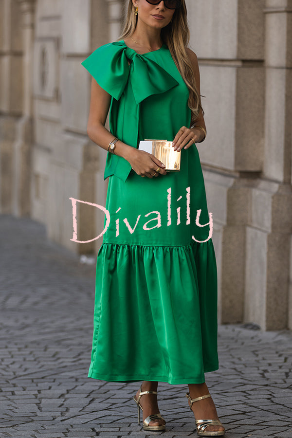 Ever Yours Satin Oversized Bow Detail Sleeveless Loose Maxi Dress