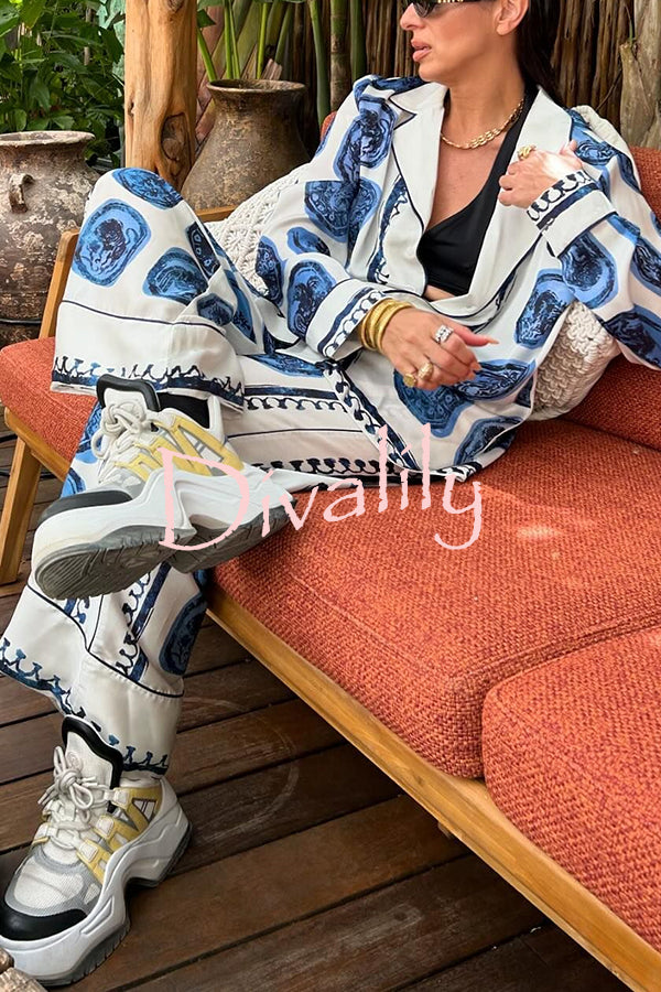 Love The Deep Sea Unique Print Long Sleeve Loose Shirt and Elastic Waist Pants Set