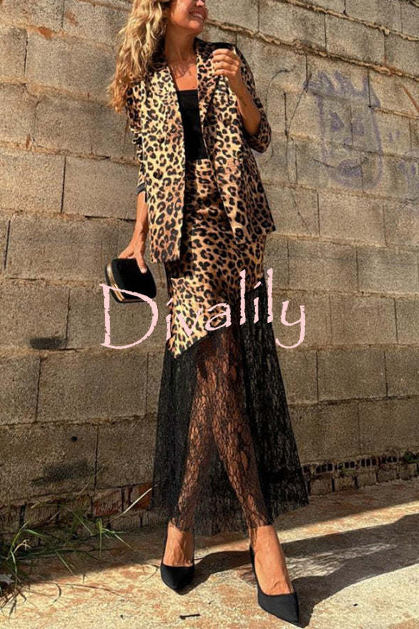 Coco Lady Leopard Lace Patchwork Irregular Skirt