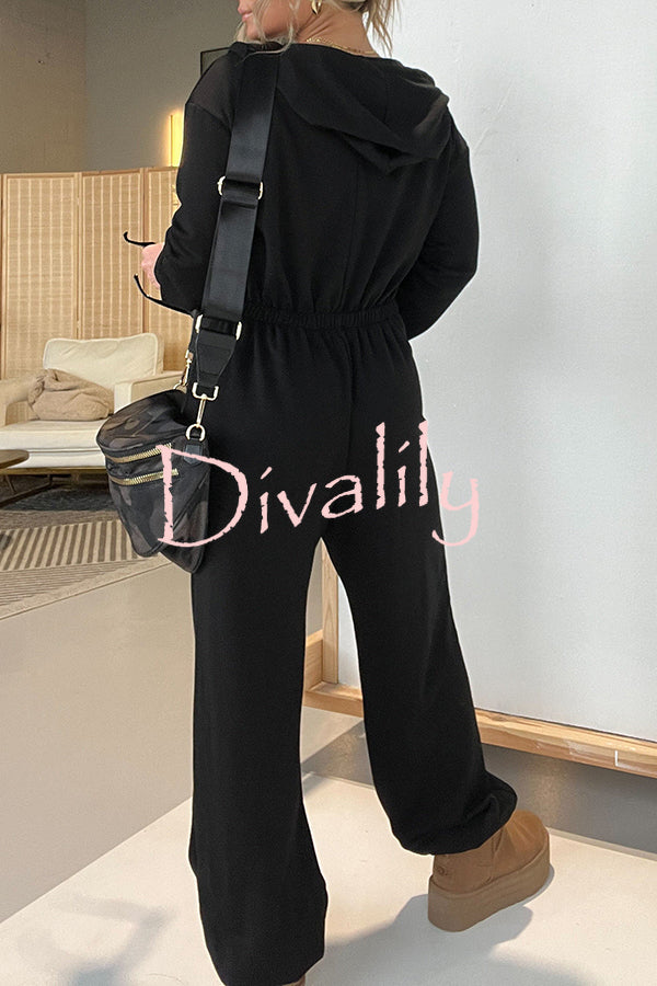 Cozy Days Long Sleeve Pocket Hooded Drawstring Jumpsuit