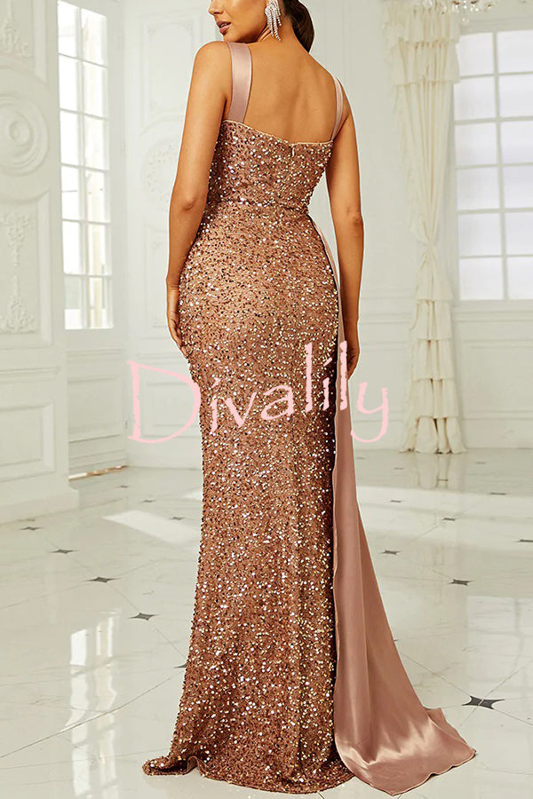 Banquet Sequined Backless Strappy Fishtail Maxi Dress