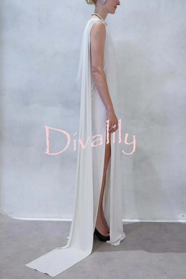 Utterly Perfect Back Drape Cowl Lightweight Slit Stretch Maxi Dress