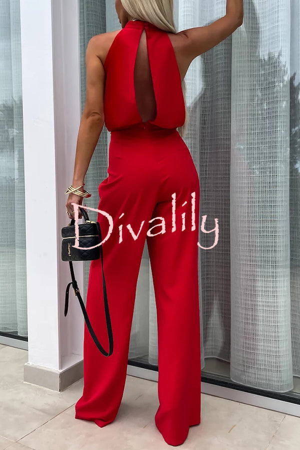 Fashionable Solid Color Sleeveless Hollow Slim Fit Jumpsuit
