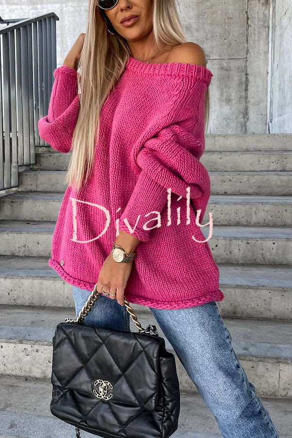 Casual Street Atmosphere Knit Wide Neck Loose Sweater