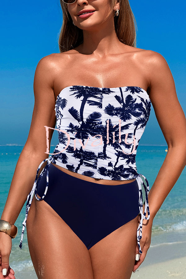 Unique Print High Waist Tie-Stretch Two-Piece Bikini Swimsuit