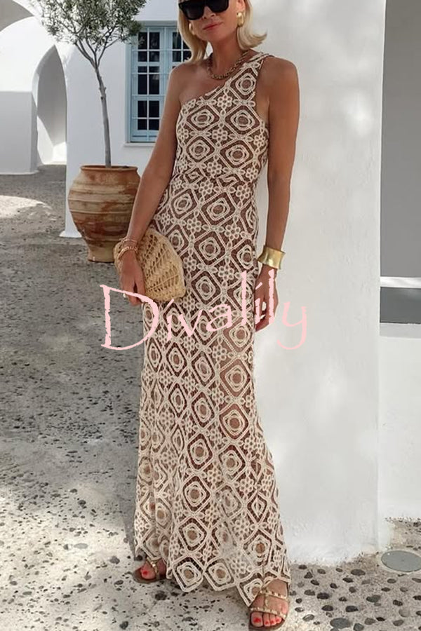 Obsessed with Beauty Crochet Lace One Shoulder Maxi Dress