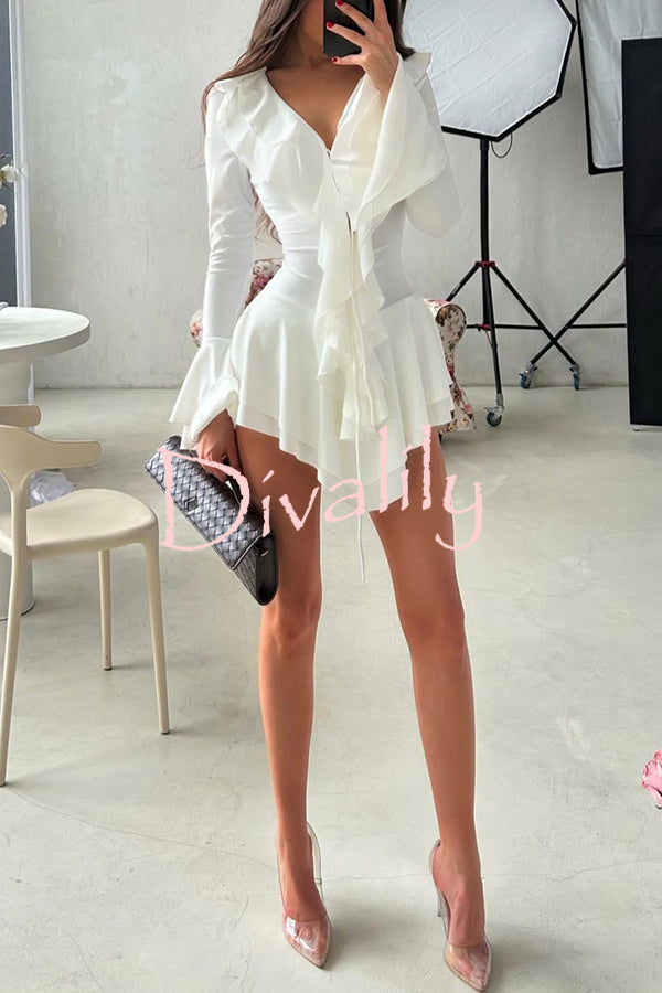 Fashion V-neck Long-sleeved Ruffled Slim-fit Rompers