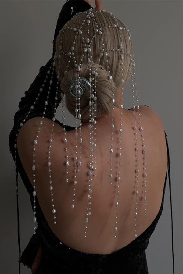 Fashionable Mesh Pearl Tassel Headband