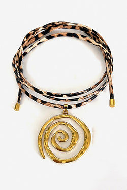 Stylish Leopard Print Leather Cord Spiral Stainless Steel Necklace