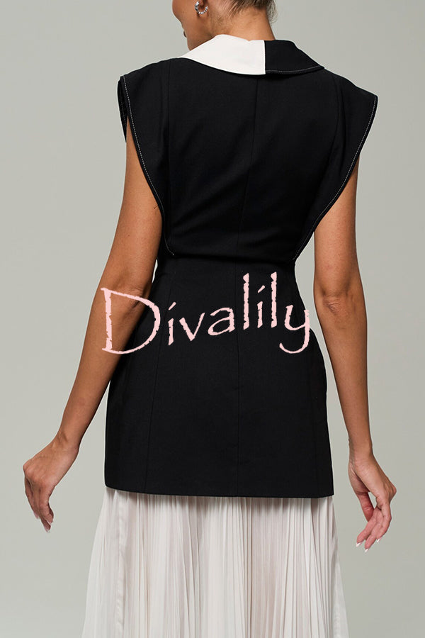 Modern Day Contrast Color Wide Sleeve Waisted Lapel Suit Vest
