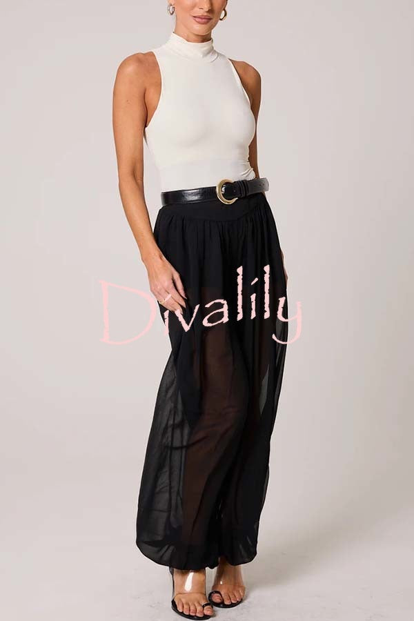 Autumn Avenue Chiffon See-Through Elastic Waist Aladdin Bloomers Pants