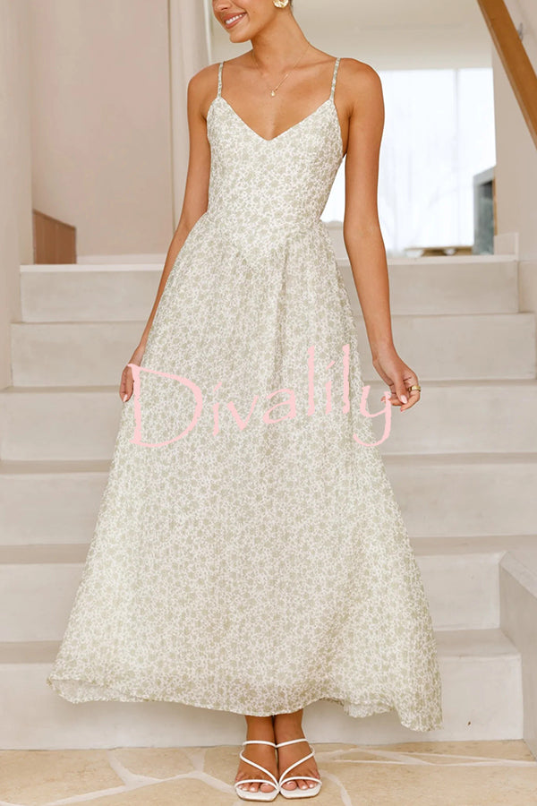 Floral Print V-Neck Sleeveless Back Tie Pocket Maxi Dress