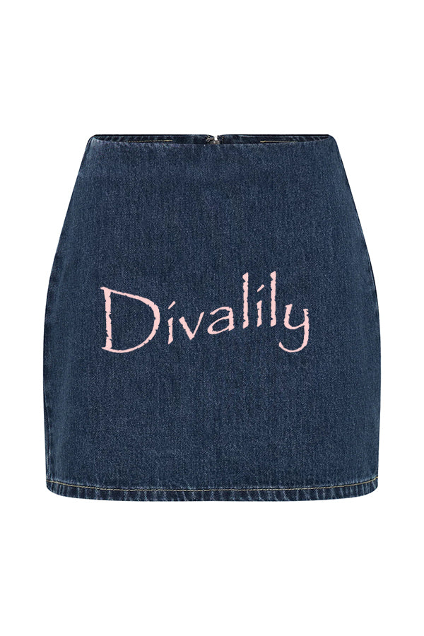 Modern Flavor Denim High Rise Back Zipper A-line Stretch Mini Skirt