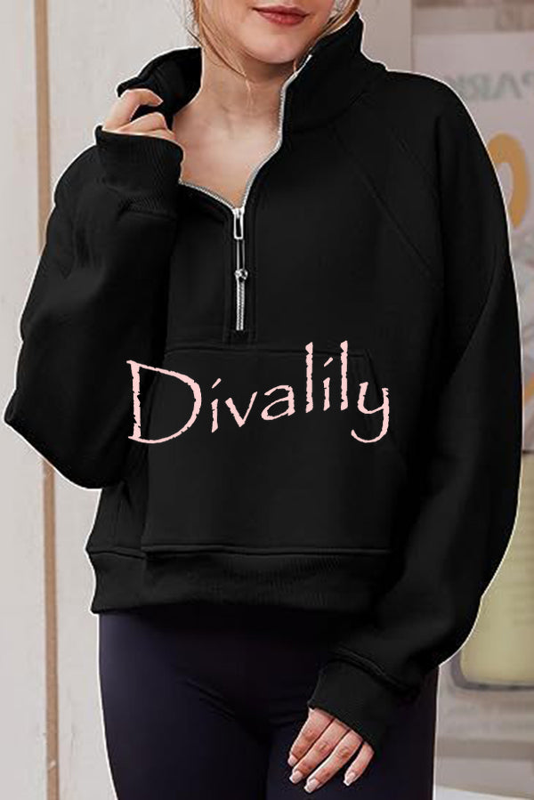 Stylish Patchwork Stand Collar Zippered Loose Pocket Sweatshirt