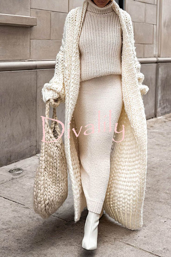 Embrace The Cold Solid Color Long Sleeve Knitted Loose Maxi Cardigan