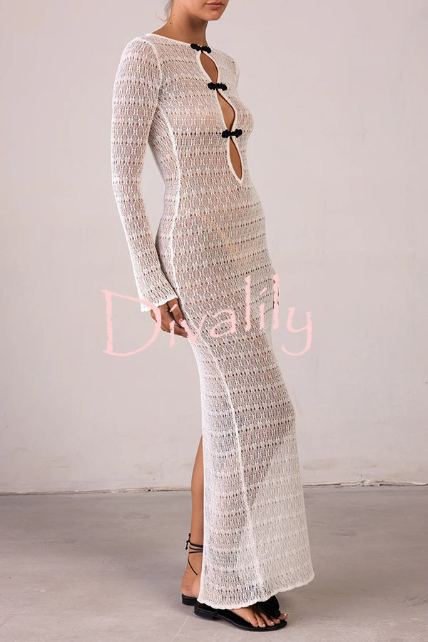 Sexy Backless Long-sleeved Knitted Slim-fit Maxi Dress