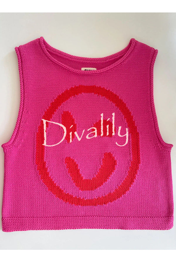 Always Happy Face Knit Unique Pattern Versatile Loose Tank Top