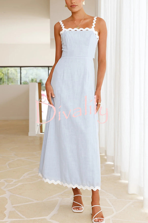 Fashionable Ric Rac Trim Suspender Bow Tie Slim Maxi Dress